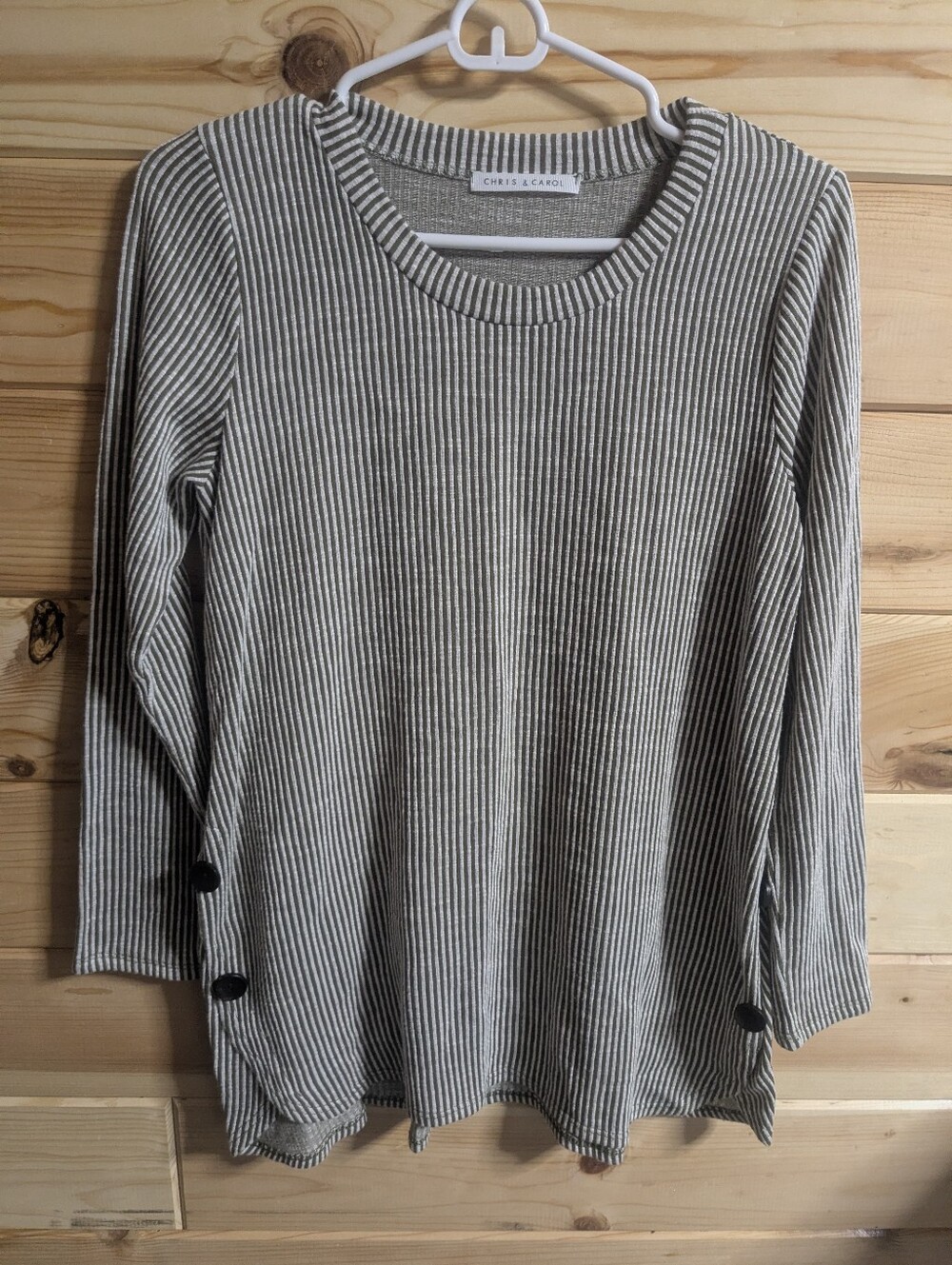 ⭐3/$10⭐Chris & Carol Small Striped Long sleeve Top Blouse W/Decorative Buttons